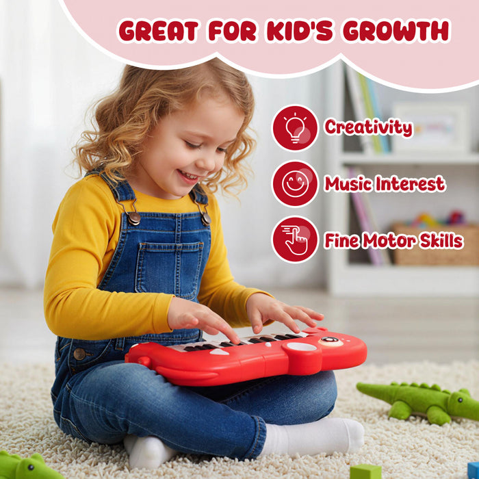 Costway Clavier de Piano pour Enfants 25 Touches en Forme d'Elephant, Jouet Piano Numerique avec Musique et Lumieres Integrees - Rouge
