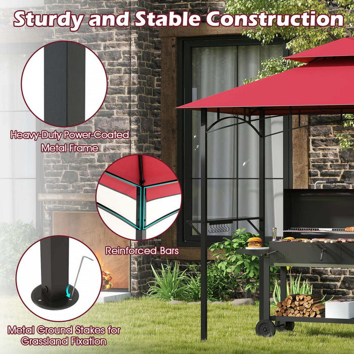Costway 8’ X 5’ Grill Gazebo Avec 2 Etageres 7 Crochets Cadre En Metal Soft Top Vin