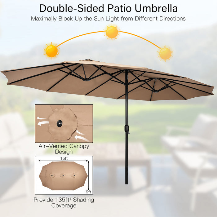 Costway Parasol double face de 15 pieds pour patio, parasol de marche exterieur, beige