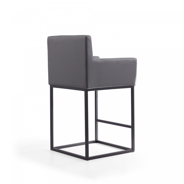 Tabouret de comptoir rembourre en metal gris style mid-century modern Ambassador - Lot de 3