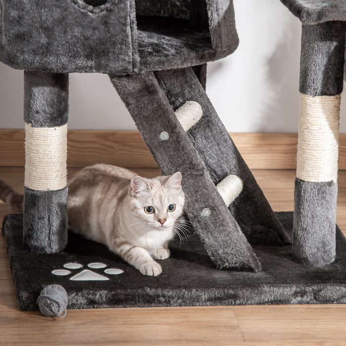 Pawhut 94 \"-102\" Enorme Arbre A Chat Plafond Haut Chat Pour Condo Griffoir Centre D'activite Multi-niveaux Maison De Jeu Gris Fonce