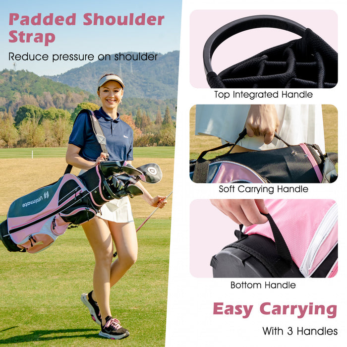 Ultimate Femmes Complete Golf Club Set Golf Club Package Set Avec Capuchon De Pluie, Main Droite Rose