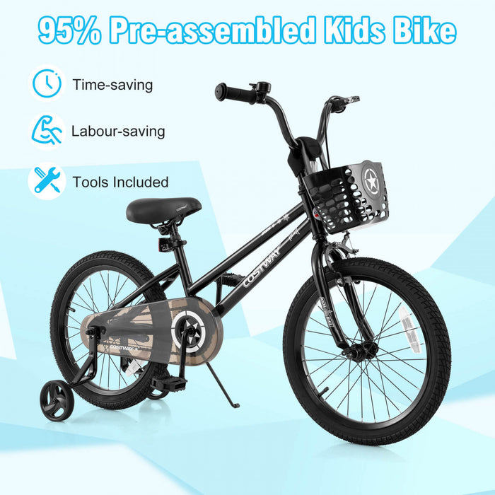 Costway 18\" Velo Pour Enfants Avec Roues D'entrainement Guidon Et Frein A Main Reglable Noir