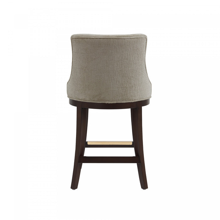 Tabouret de comptoir moderne en bois Lucia avec assise en chenille taupe