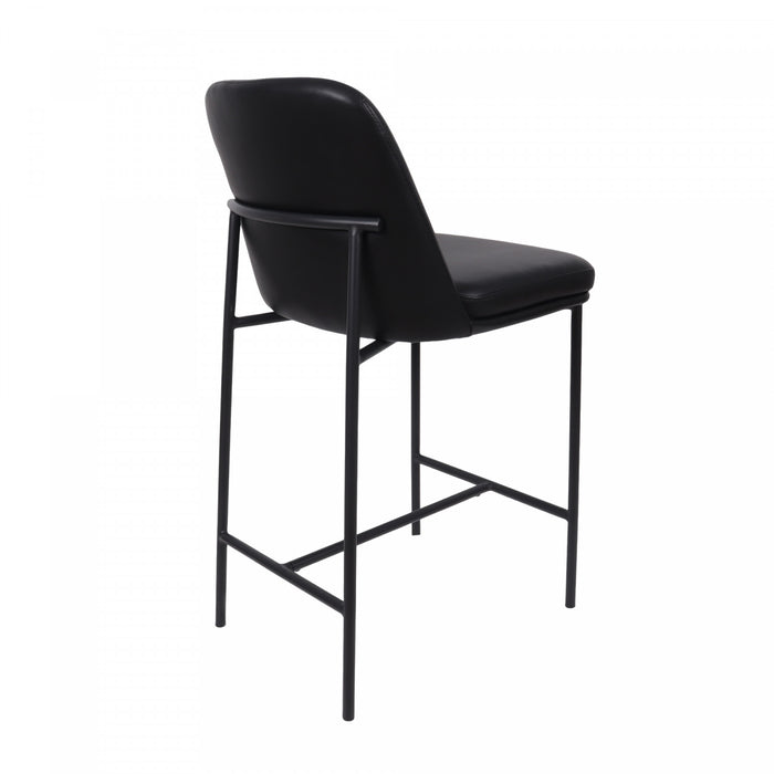 Tabouret de comptoir contemporain Loft en cuir vegetalien et metal noir - Lot de 2