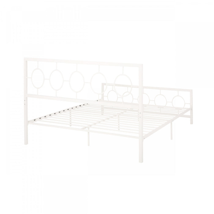 Robert Cadre De Lit En Metal Avec Tete Et Pied De Lit Au Design Circulaire, Taille King, Blanc