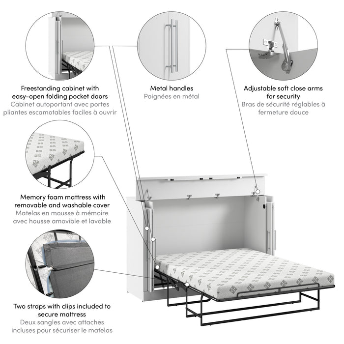 Armoire-lit double Pur de Bestar de 69 po (L) avec matelas - blanche