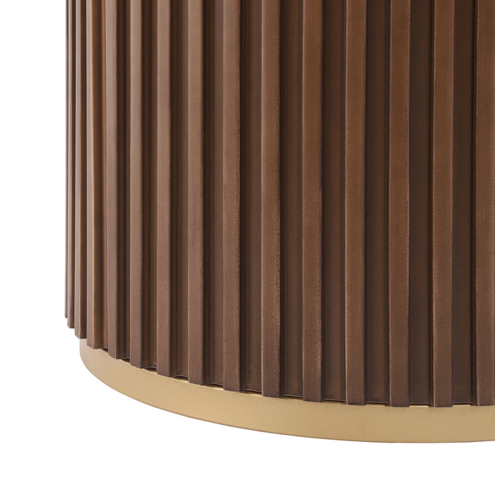 Table a manger ronde moderne Voss avec plateau en frene et base metallique, brun