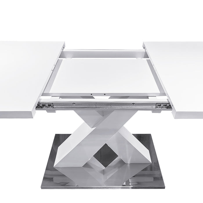 Liam Table a manger rectangulaire moderne extensible avec pieds en X et base en metal, blanc