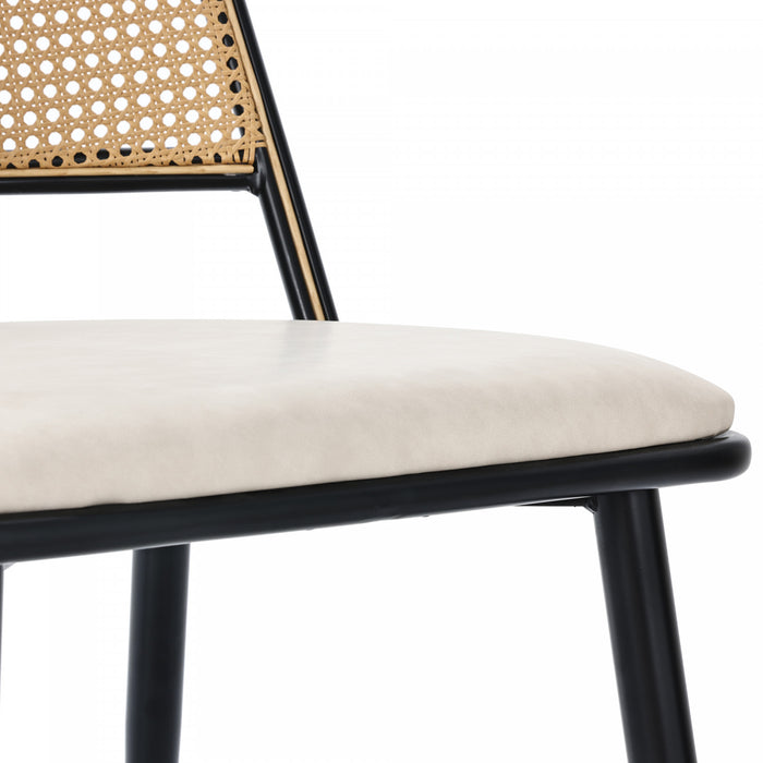 Chaises de salle a manger modernes Oliver avec assise rembourree en PU et dossier en rotin PE, lot de 6, noir