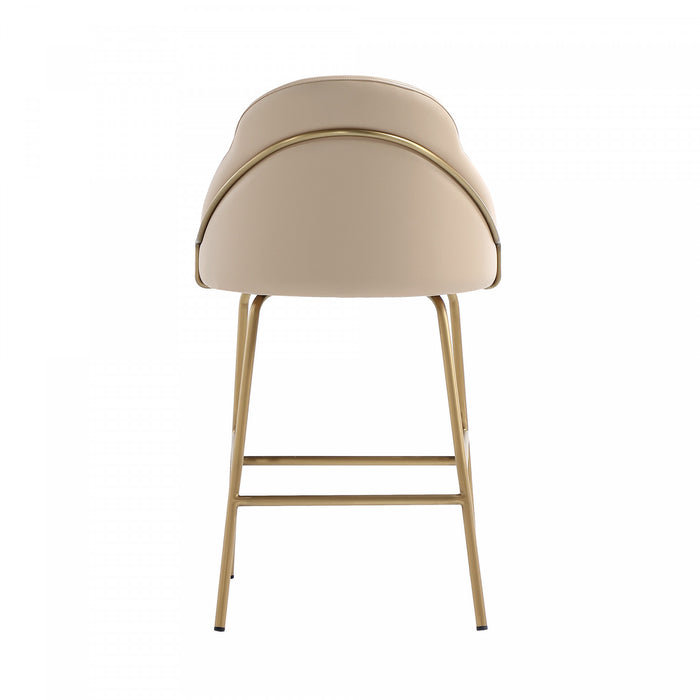 Tabouret de comptoir moderne en metal Gracie, rembourre, coloris beige et dore - Lot de 2