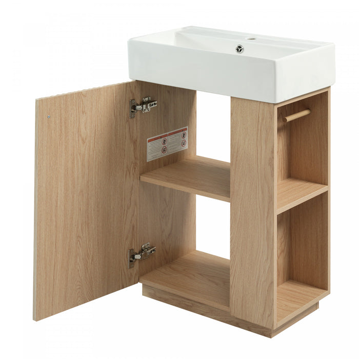 Coiffe de salle de bain moderne Serena de 21,6 pouces avec lavabo en ceramique et rangement polyvalent, brun