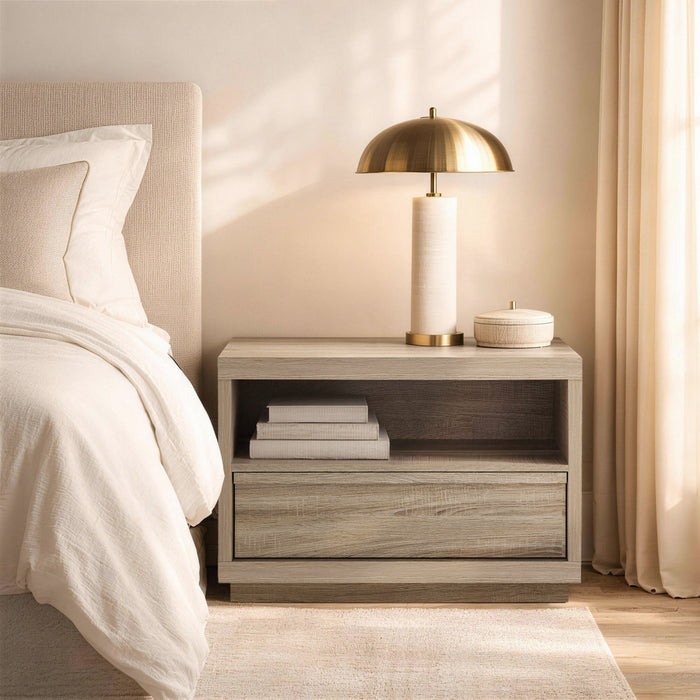 Table de nuit contemporaine Navis 32\" en chene naturel (1 tiroir)