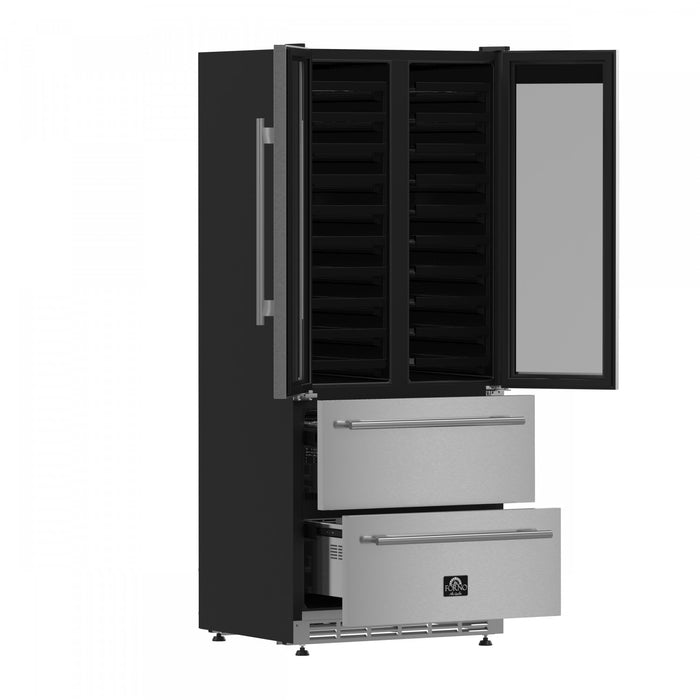 Refroidisseur a vin Campania de 32\" en acier inoxydable, double zone, 17,7 pi³ - FWCDR6635-32S