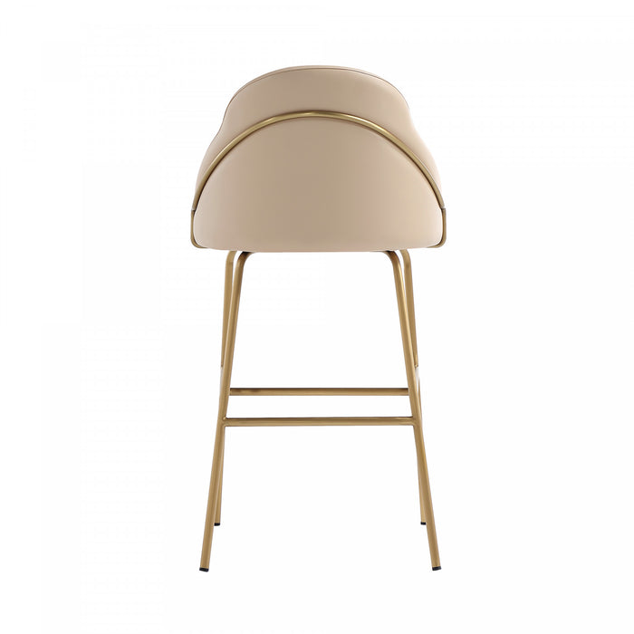 Tabouret de bar moderne en metal Gracie avec revetement en tissu, coloris beige et or - Lot de 3