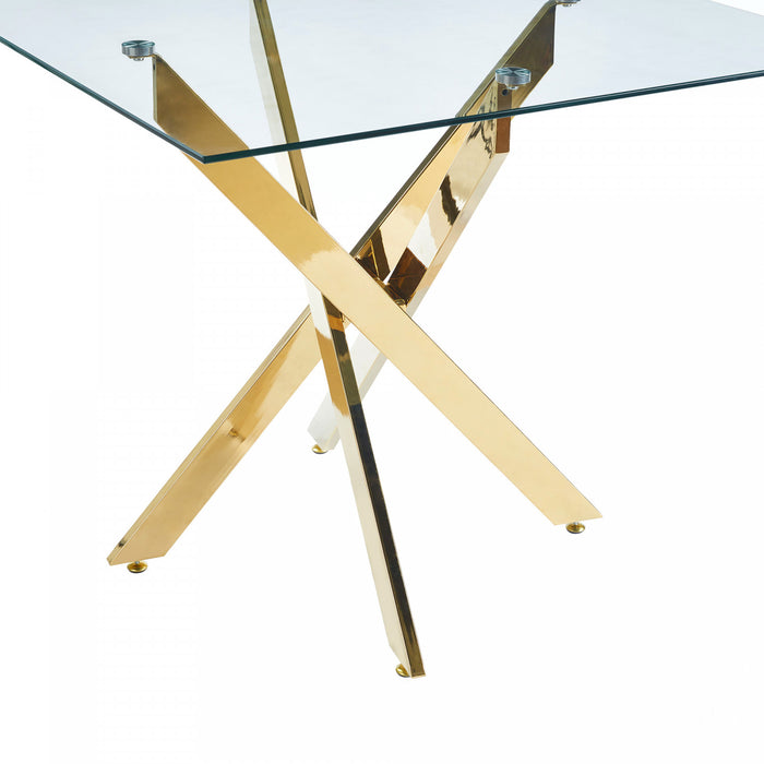 Table a manger carree en verre Olivia avec fonction polyvalente, finition doree