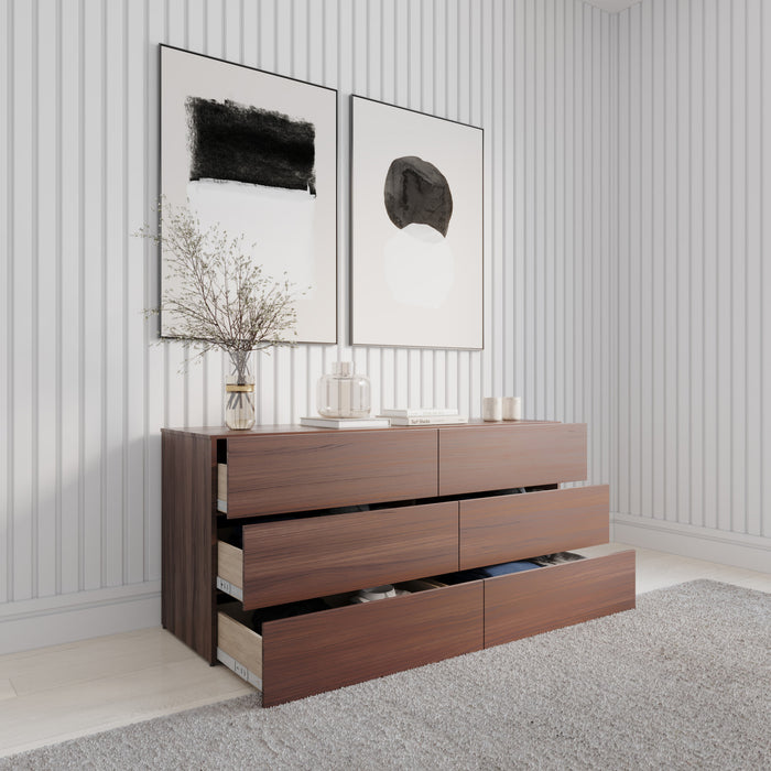 Commode James Nordika Nexera à 6 tiroirs - noyer