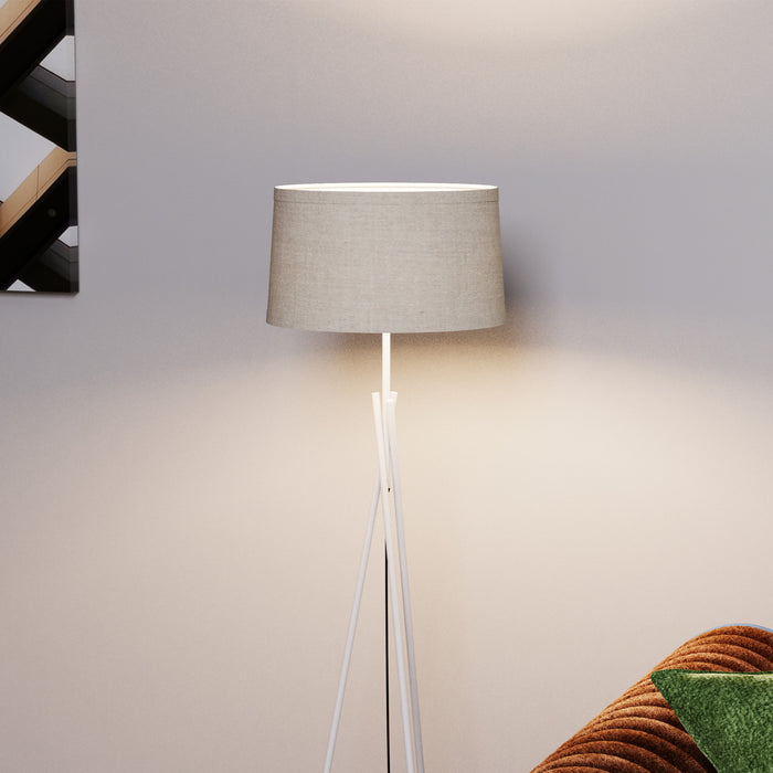Lampe à pied élégante blanche de 66 po à pattes croisées avec abat-jour en tissu