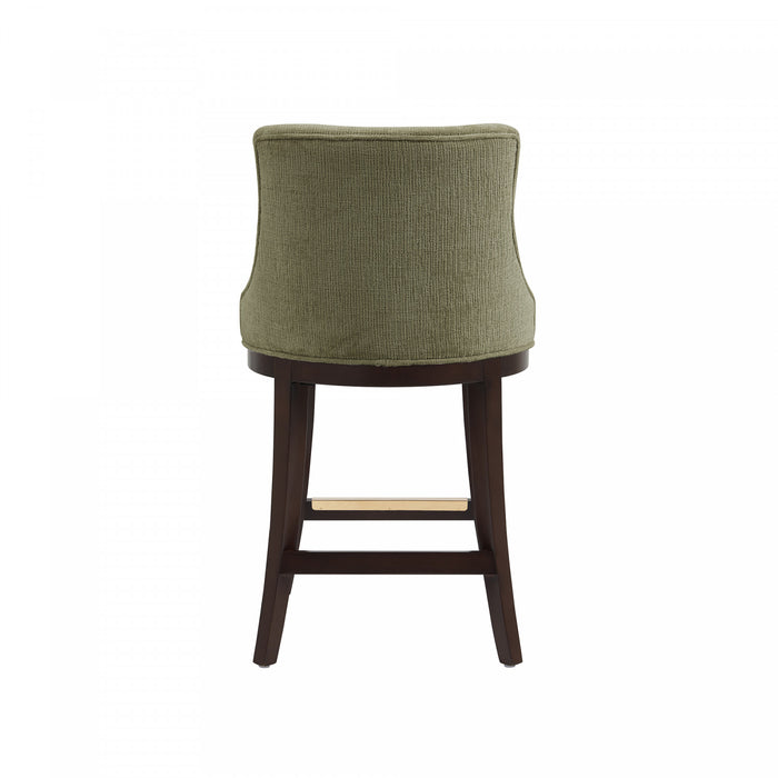 Tabouret de comptoir moderne Lucia en bois et chenille, vert feuille - Lot de 2