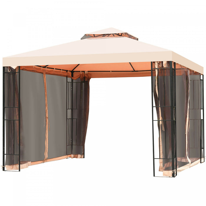 Gazebo Metal 10x10ft Avec Moustiquaires Canopy Gazebo 2 Niveaux Ventile Gazebo Top