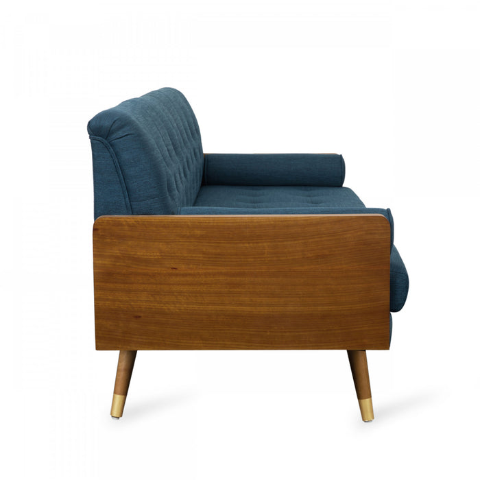 Canapé Aidan 3 Places En Tissu Capitonné Avec Coussins En Mousse – Bleu Marine