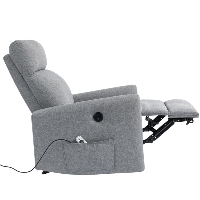 Fauteuil d’appoint à inclinaison électrique Kai de DHP en lin avec massage et chaleur - gris foncé