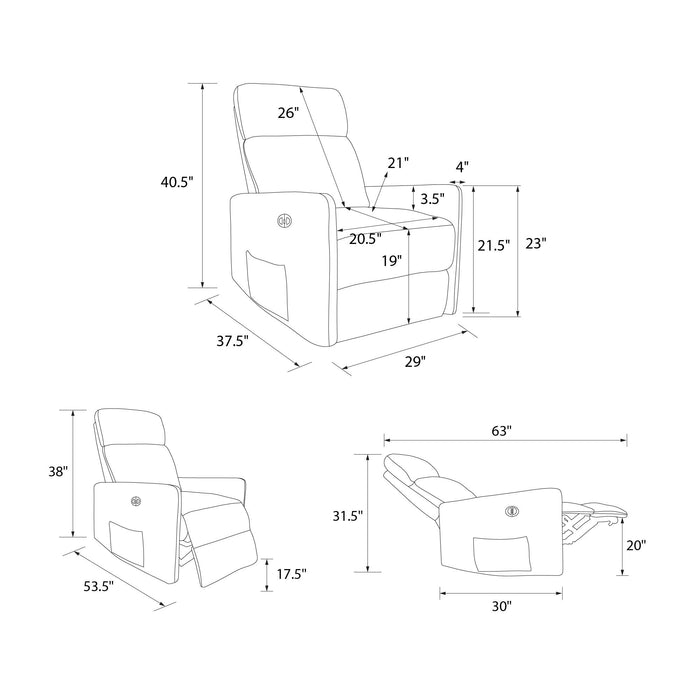 Fauteuil d’appoint à inclinaison électrique Kai de DHP en lin avec massage et chaleur - gris foncé