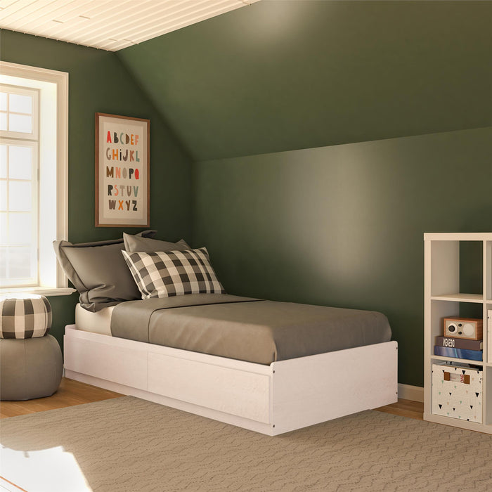 Lit simple plateforme Ameriwood Home avec tiroirs - chêne ivoire