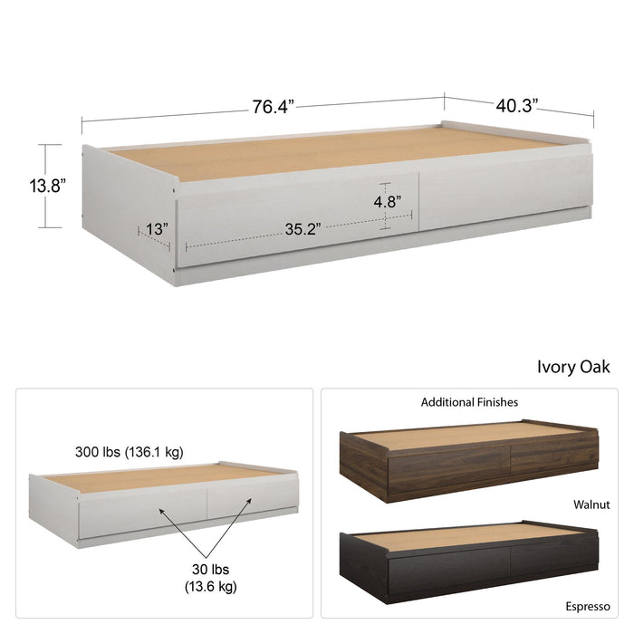 Lit simple plateforme Ameriwood Home avec tiroirs - chêne ivoire