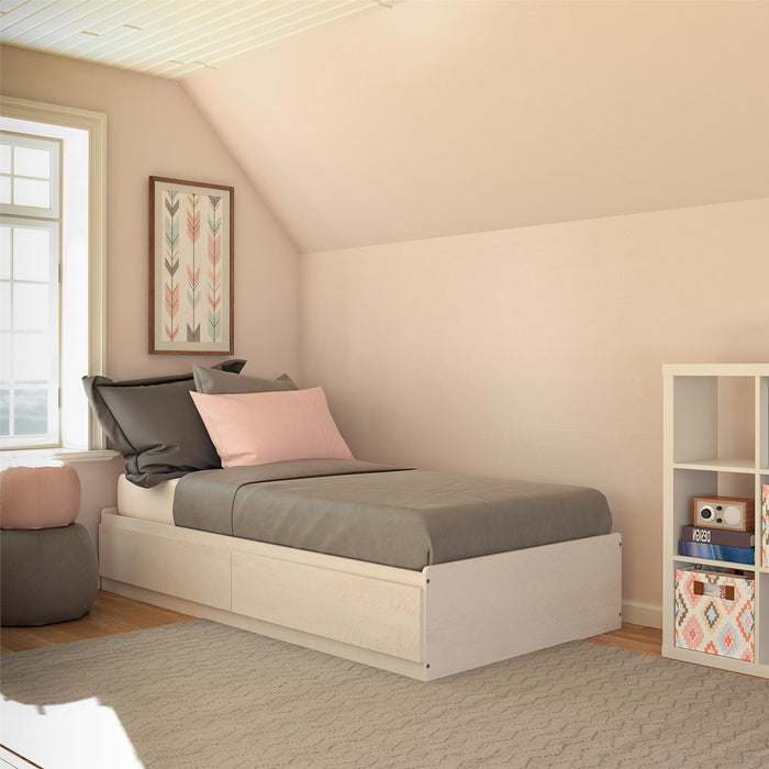 Lit simple plateforme Ameriwood Home avec tiroirs - chêne ivoire