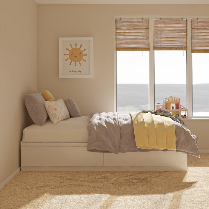 Lit simple plateforme Ameriwood Home avec tiroirs - chêne ivoire