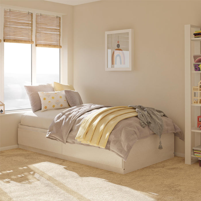 Lit simple plateforme Ameriwood Home avec tiroirs - chêne ivoire