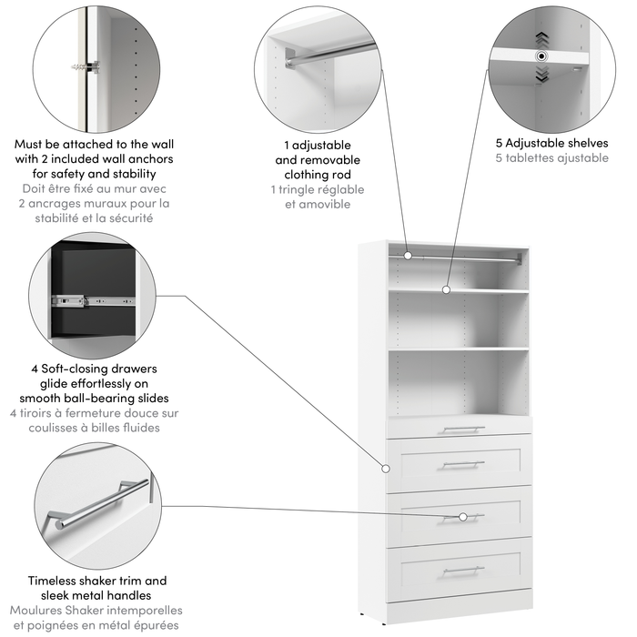 Système de garde-robe et pièce-penderie modulaire Florence de Bestar de 35 po avec rangement - blanc