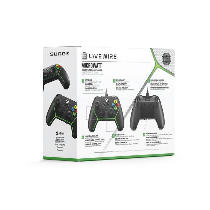 Manette Microwatt Junior Livewire de Surge noire pour consoles Xbox de séries X et S
