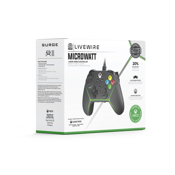 Manette Microwatt Junior Livewire de Surge noire pour consoles Xbox de séries X et S