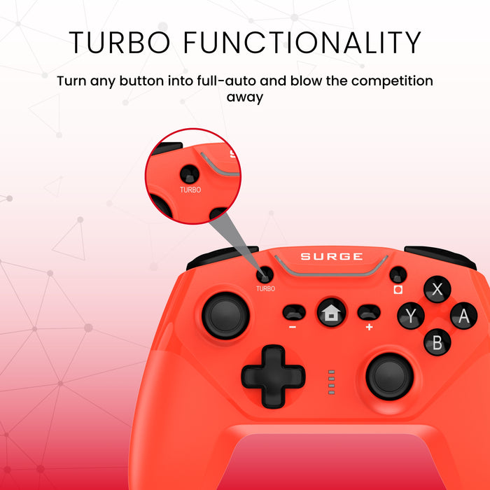 Manette sans fil Pro de Surge rouge fluo pour console Nintendo Switch