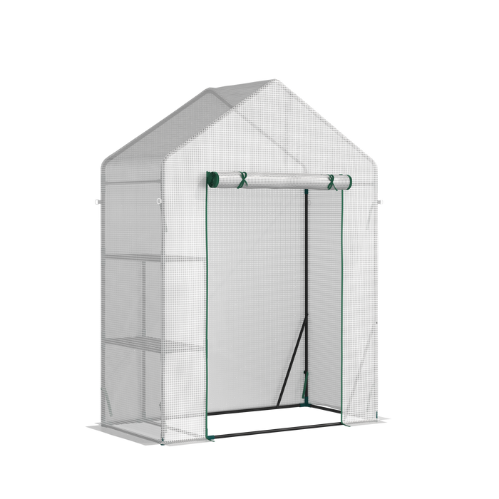 Outsunny 56\"x29\" Serre Pour L'exterieur, Serre Portative Pour Le Jardinage Avec Etagere A Deux Niveaux, Porte A Glissiere Enroulable, Couverture En Pe, Verte.