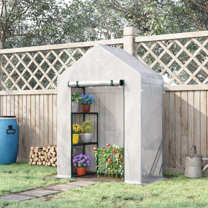 Outsunny 56\"x29\" Serre Pour L'exterieur, Serre Portative Pour Le Jardinage Avec Etagere A Deux Niveaux, Porte A Glissiere Enroulable, Couverture En Pe, Verte.
