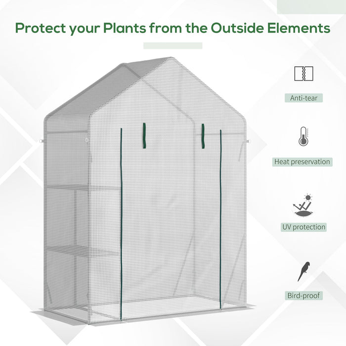 Outsunny 56\"x29\" Serre Pour L'exterieur, Serre Portative Pour Le Jardinage Avec Etagere A Deux Niveaux, Porte A Glissiere Enroulable, Couverture En Pe, Verte.