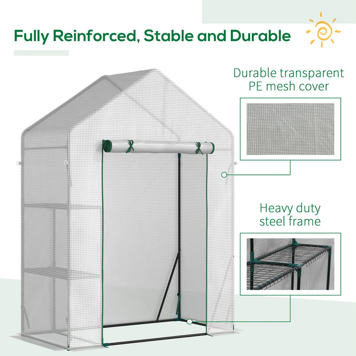 Outsunny 56\"x29\" Serre Pour L'exterieur, Serre Portative Pour Le Jardinage Avec Etagere A Deux Niveaux, Porte A Glissiere Enroulable, Couverture En Pe, Verte.