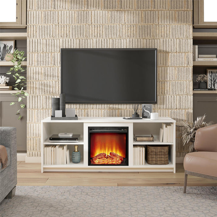 Meuble pour téléviseur Mainstays Courtland d’Ameriwood Home avec foyer électrique pour téléviseurs jusqu’à 65 po - blanc