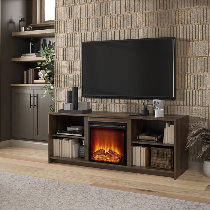 Meuble pour téléviseur Mainstays Courtland d’Ameriwood Home avec foyer électrique pour téléviseurs jusqu’à 65 po - noyer