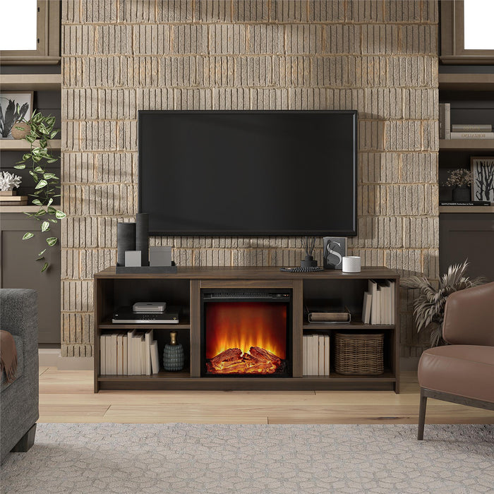 Meuble pour téléviseur Mainstays Courtland d’Ameriwood Home avec foyer électrique pour téléviseurs jusqu’à 65 po - noyer