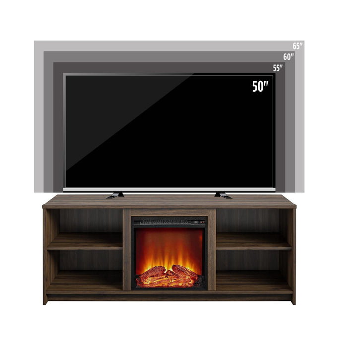 Meuble pour téléviseur Mainstays Courtland d’Ameriwood Home avec foyer électrique pour téléviseurs jusqu’à 65 po - noyer