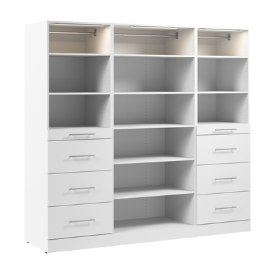 Bestar Florence 85" Modular Reach-In/Walk-In Closet System with LED Lights and Storage - White|Système de garde-robe et pièce-penderie modulaire Florence de Bestar de 85 po avec éclairage à DEL et rangement - blanc