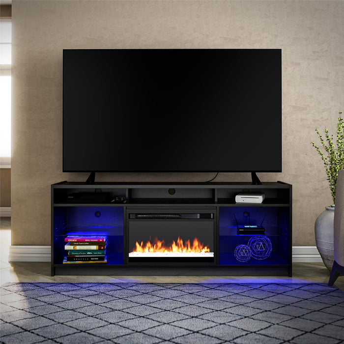 Meuble pour téléviseur Luna d’Ameriwood Home avec foyer électrique pour téléviseurs jusqu’à 65 po - chêne noir