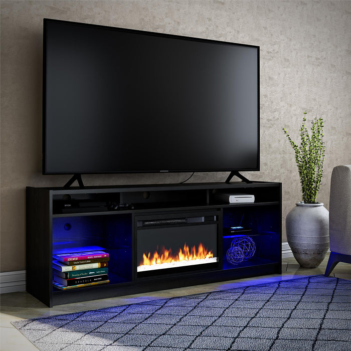 Meuble pour téléviseur Luna d’Ameriwood Home avec foyer électrique pour téléviseurs jusqu’à 65 po - chêne noir