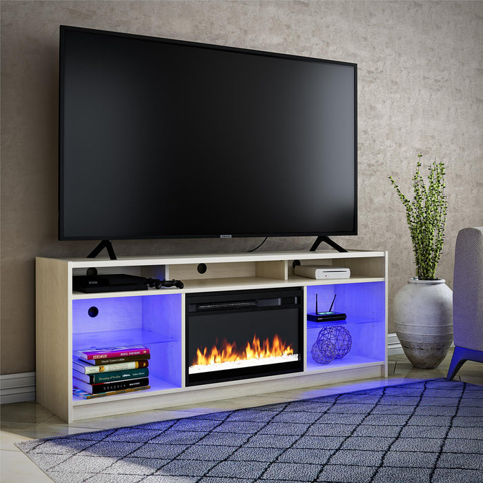 Meuble pour téléviseur Luna d’Ameriwood Home avec foyer électrique pour téléviseurs jusqu’à 65 po - chêne ivoire