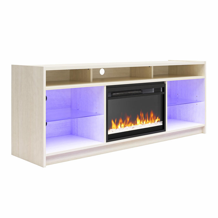 Meuble pour téléviseur Luna d’Ameriwood Home avec foyer électrique pour téléviseurs jusqu’à 65 po - chêne ivoire
