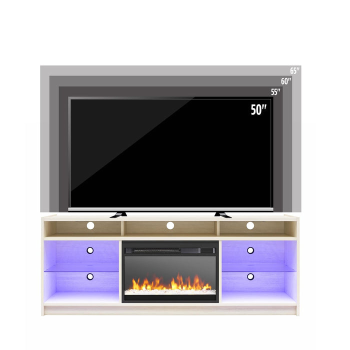 Meuble pour téléviseur Luna d’Ameriwood Home avec foyer électrique pour téléviseurs jusqu’à 65 po - chêne ivoire